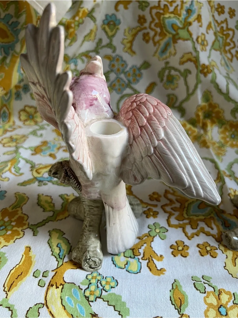 Fitz & Floyd Ceramic Cockatoo Figurine Pair - Decorative Bird Candlestick